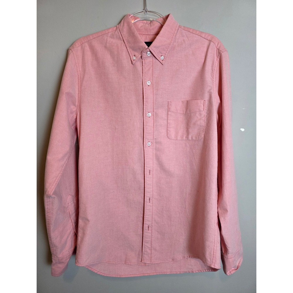 J Crew Men sz M Flex Oxford Button Down‎ Shirt.  Coral Pink Cotton Long Sleeve